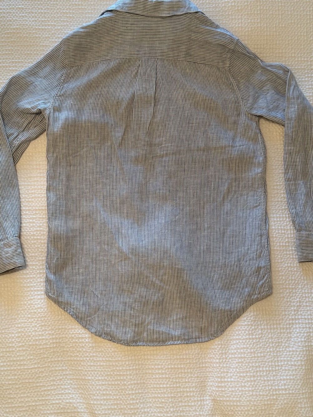 Quince | 100% European Linen Long Sleeve Shirt Blue Pinstripe | Size = XS - Picture 8 of 8